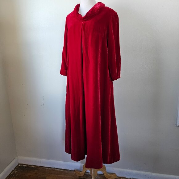 Vintage 60s Dorian Red Velvet Cowl Neck Swing Trapeze Maternity Dress Cocktail L - Picture 1 of 12